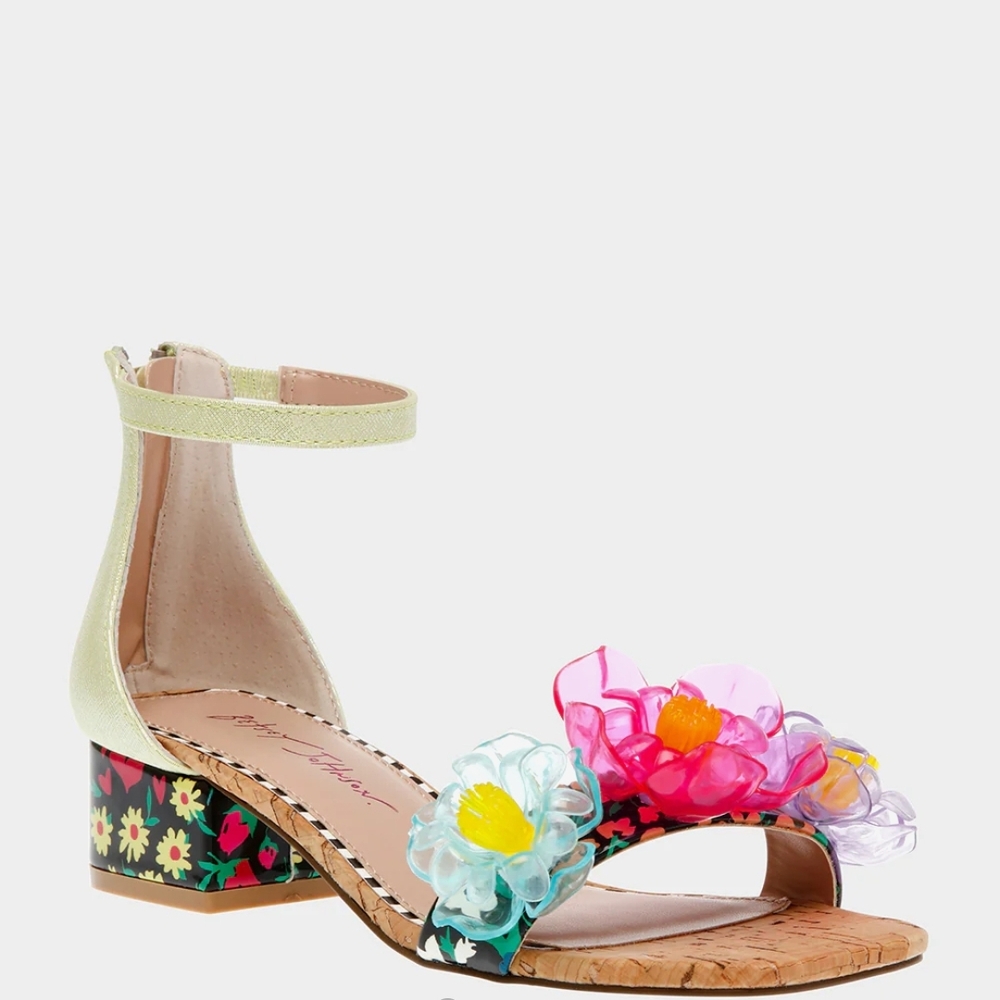 Betsey Johnson Green Oaklee Multi Color Sandals with Tulle Ruffle